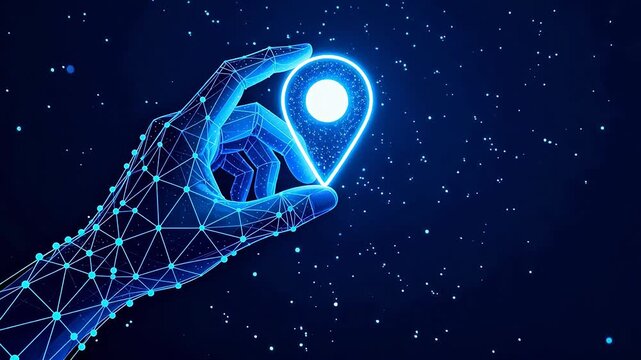 Digital hand holding location pin