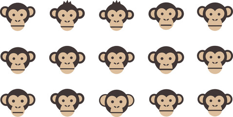 Simple monkey face icon collection with cute cartoon expressions representing animal mascot, emoji style characters, and playful design in flat vector style © MdNazmul