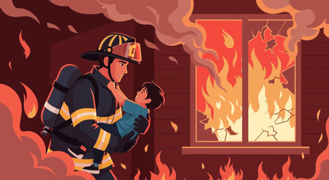 Brave Firefighter Rescues Child from Blazing Inferno.