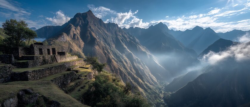 inca citadel nestled among mountain peaks