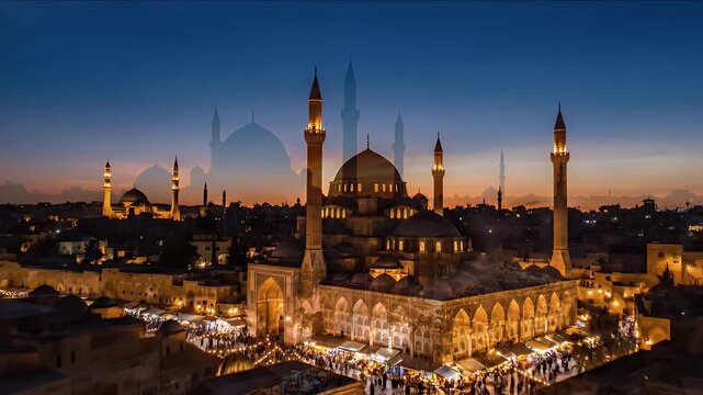 Golden Hour Panorama Over Istanbul's Historic Skyline With Domes and Minarets