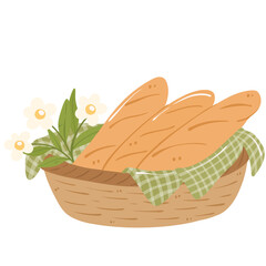 Rustic Bread Basket &ndash; Cottagecore Farmhouse Illustration