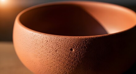 Rustic Terracotta Clay Pot with Natural Texture in Warm Indoor Light, Simple Still Life