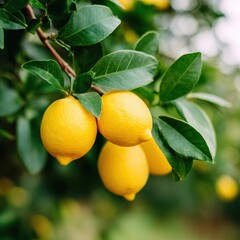 Fresh and Juicy Lemons Hanging on a Vibrant Green Tree