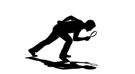 Fototapeta premium Silhouette of a man bending down to pick up tennis ball with racket.