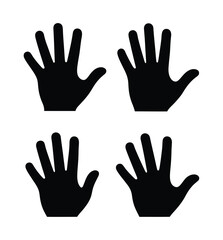 Obraz premium Human Palm Hand Vector Silhouette, black flat vector illustration of open hand isolated on white background, suitable for apps, websites, UI design, interactive interfaces, and digital design projects