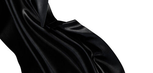 Close up shot of shiny black fabric, showing texture, folds and drape. Perfect for fashion, design, and artistic visuals © vegefox.com
