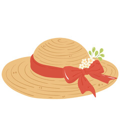 Vintage Straw Hat with Ribbon &ndash; Cottagecore Summer Illustration
