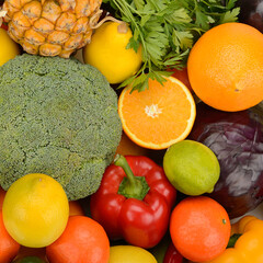 Vibrant Assortment of Fresh Fruits and Vegetables Background