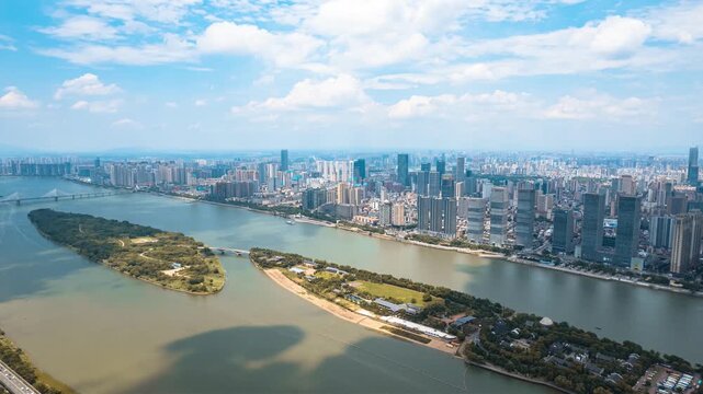 Changsha Skyline and Yangtze River Aerial View