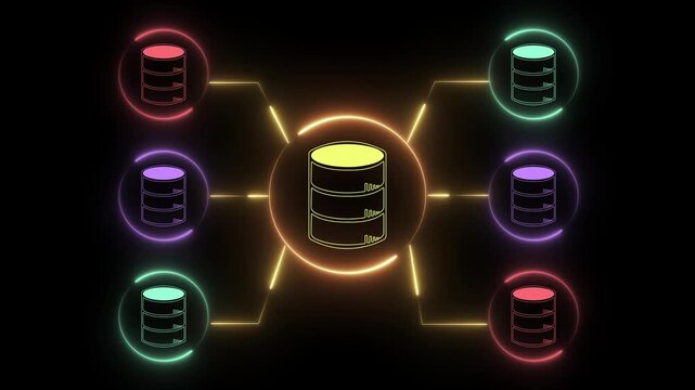 Data integration and ETL process concept on the transparent background. Data pipeline and data warehouse. Motion graphics of data analysis idea. 4k animation.