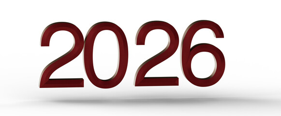 3D rendered illustration of the year 2026 in a modern, bold font. Perfect for new year greetings, future-themed designs, © vegefox.com