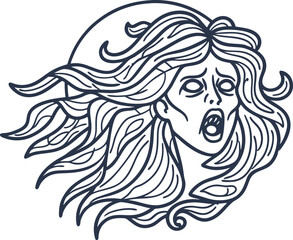 Fototapeta premium medusa head with flowing hair and open mouth mythological creature with snake like hair and fierce expression