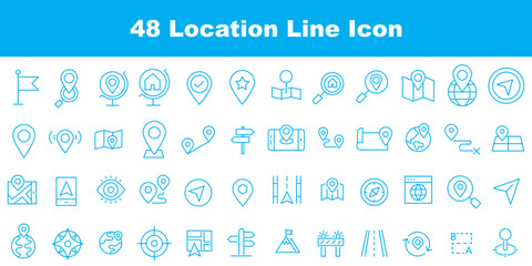 Navigation thin line icon set. Determining geographic location, route planning, and spatial orientation. Geolocation, pinpoint, map, road, compass, check point, GPS © Daishin