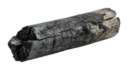 Fototapeta premium Charred Wood Log Piece Isolated Transparent Background