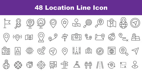 Navigation thin line icon set. Determining geographic location, route planning, and spatial orientation. Geolocation, pinpoint, map, road, compass, check point, GPS © Daishin