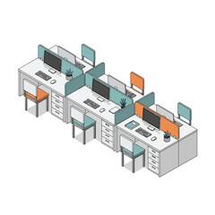 Obraz premium Modern Office Cubicles with Computers and Chairs.