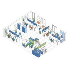 Fototapeta premium Modern Office Interior Design with Cubicles and Desks.