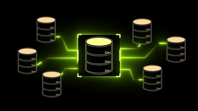 Data integration and ETL process concept on the transparent background. Data pipeline and data warehouse. Motion graphics of data analysis idea. 4k animation.