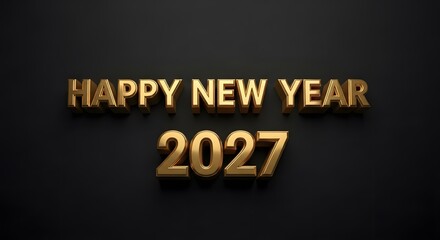Obraz premium Golden New Year, a glamorous golden inscription of Happy New Year 2027, shining against a dark and elegant background.