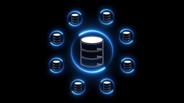 Data integration and ETL process concept on the transparent background. Data pipeline and data warehouse. Motion graphics of data analysis idea. 4k animation.