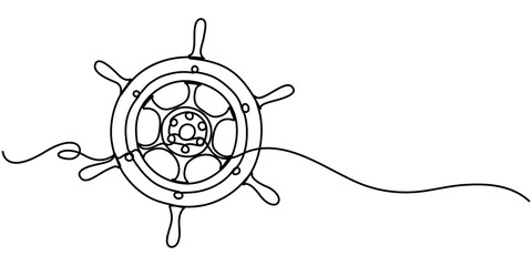 Fototapeta premium Ship steering continuous line drawing style. minimalist design, Ship steering outline vector illustration. 