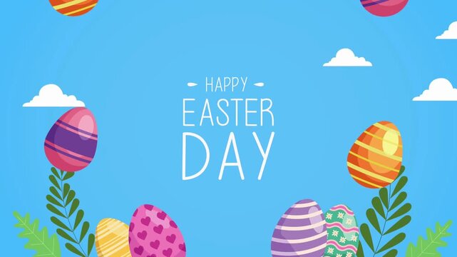 Happy Easter Day Celebration Colorful Eggs Animation