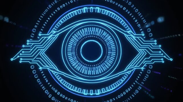 Futuristic digital eye scanning code streams