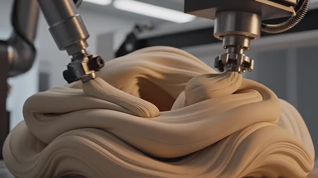 Automated industrial robotic arm precisely shaping pliable material for advanced manufacturing processes