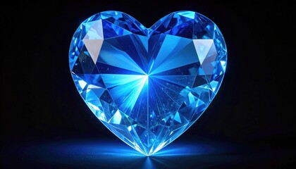 Fototapeta premium Heart-shaped blue diamond with intricate facets against a dark background.