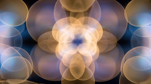 Abstract glowing spheres forming symmetrical pattern against dark background