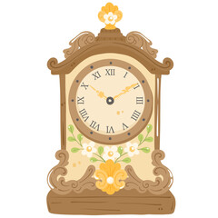 Vintage Ornate Table Clock Illustration &ndash; Rustic Cottage Decor