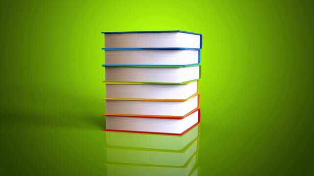 Stack of Colorful Books on Green Background