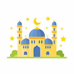 Fototapeta premium Ramadhan Mosque Illustration with Crescent Moon and Stars