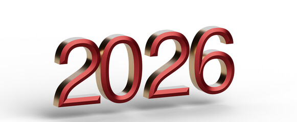 3D render of the year 2026 with red and gold color. Modern design on a white background. Perfect for New Year greetings © vegefox.com