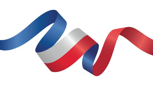 Netherlands flag colored wavy ribbon isolated on white background, patriotic red white and blue national banner design element for celebration concept