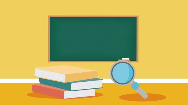 Education Learning Concept Books Blackboard Magnifying Glass