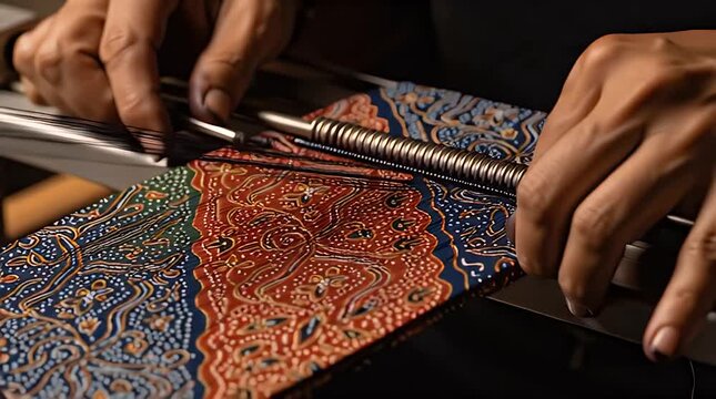 Hands crafting vibrant batik fabric with traditional techniques