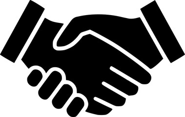 Black silhouette vector illustration of a business handshake symbol representing a partnership deal and teamwork concept between two people