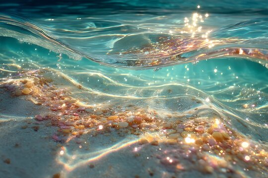 underwater light patterns shimmer on sand