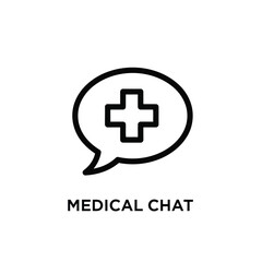 Obraz premium Medical Chat Icon in Simple Line Art Style with Black Color on White Background for Healthcare Communication