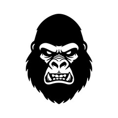 Obraz premium Angry Gorilla Head Logo Vector – Fierce Primate Mascot Black and White Illustration