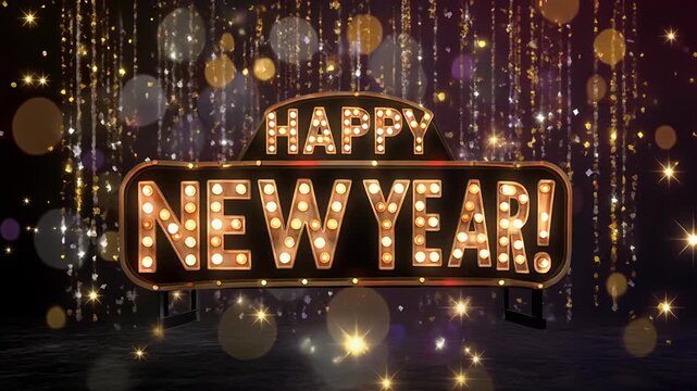 Vibrant New Year's celebration animation with fireworks, lights, and festive decorations