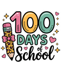 100 days of school celebration vector illustration with pencil and confetti flat design