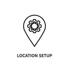 Obraz premium Location setup icon with gear in minimalist map pin for web development in simple black line art