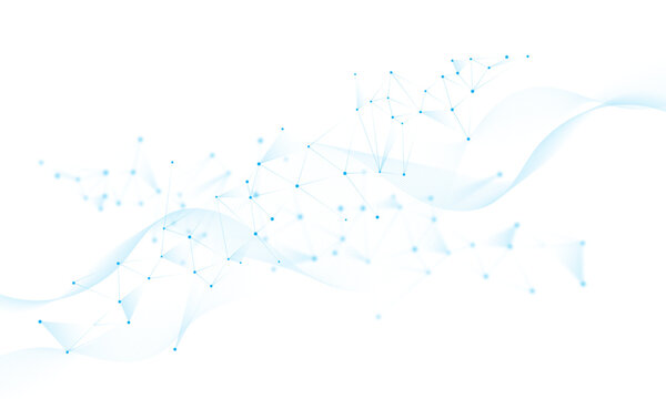 Abstract blue polygon connection mesh futuristic communication technology concept dots lines and wave line connect network design background. 