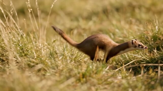 A small agile fox trots through tall golden dry grass its predatory instinct sharp its fur blends with the natural surroundings a moment of wilderness captured