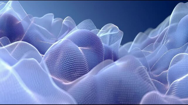 Futuristic blue wave pattern with glowing mesh design