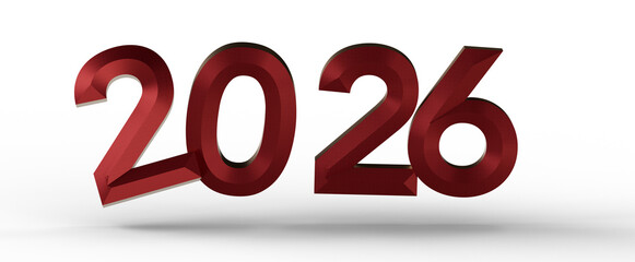 3D render of the year 2026 in a red textured design, isolated on a white backdrop. Perfect for New Year greetings and fu © vegefox.com