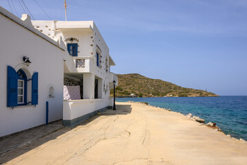 Obraz premium Seaside promenade in Katapola port on Amorgos island. Cyclades, Greece